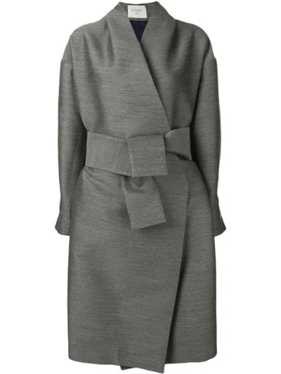 Shop Poiret Pleated Belted Coat - Grey