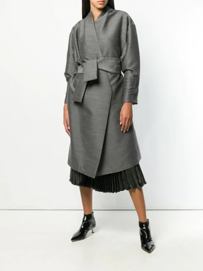 Shop Poiret Pleated Belted Coat - Grey