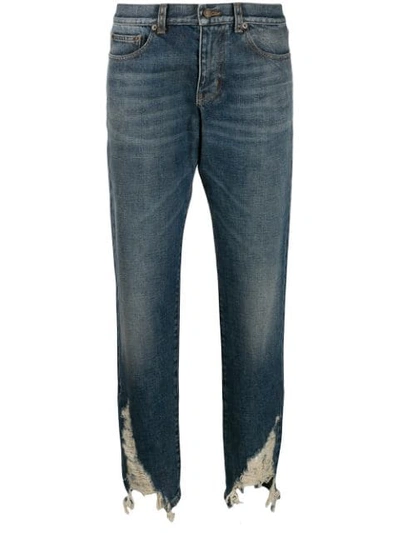 Shop Saint Laurent Distressed-hem Boyfriend Jeans In Blue