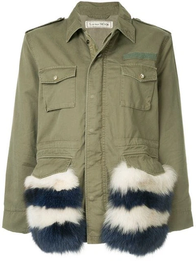 Shop Tu Es Mon Tresor Fur Pocket Jacket In Green