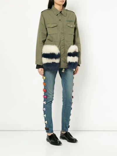 Shop Tu Es Mon Tresor Fur Pocket Jacket In Green