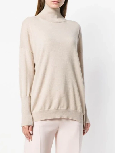 Shop Agnona Mock Neck Sweater - Brown