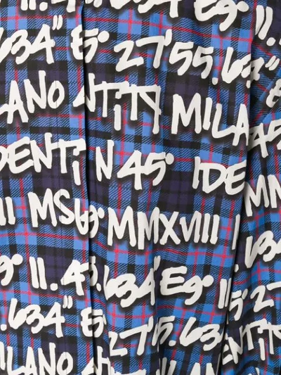 Shop Msgm Text Print Check Shirt In Blue