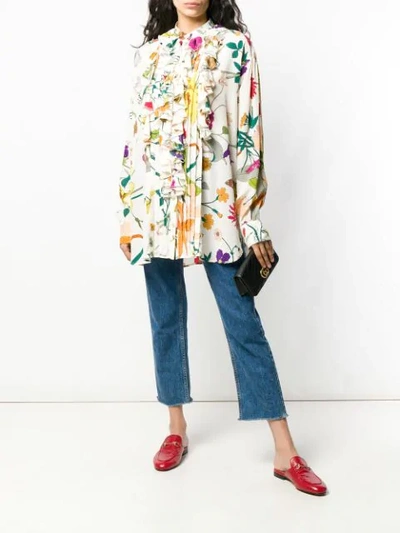 Shop Gucci Ruffle Trim Floral Shirt In Neutrals