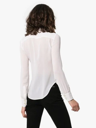 Shop Saint Laurent Extended Wing Collar Long-sleeved Silk Shirt In Neutrals