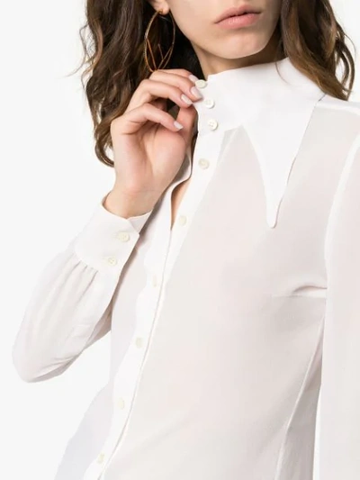 Shop Saint Laurent Extended Wing Collar Long-sleeved Silk Shirt In Neutrals