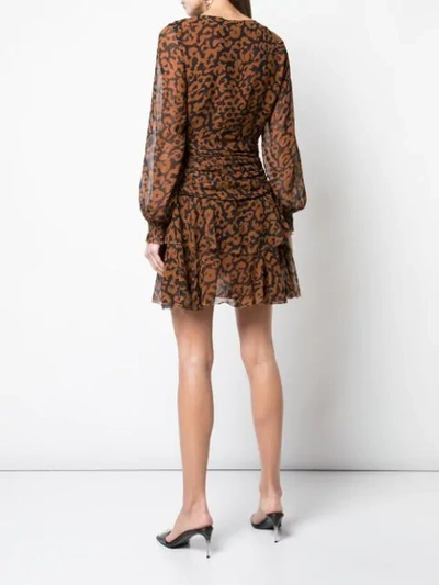 Shop Nicholas Leopard Print Ruffle-trimmed Dress In Brown