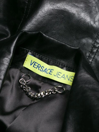 Shop Versace Jeans Cropped Biker Jacket In Black