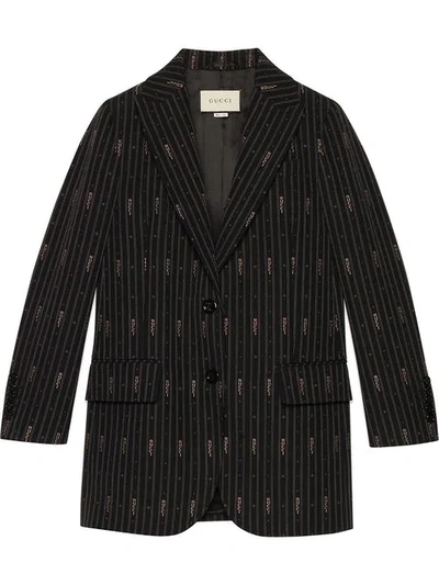 Shop Gucci Stripe Fil Coupé Wool Jacket In Black