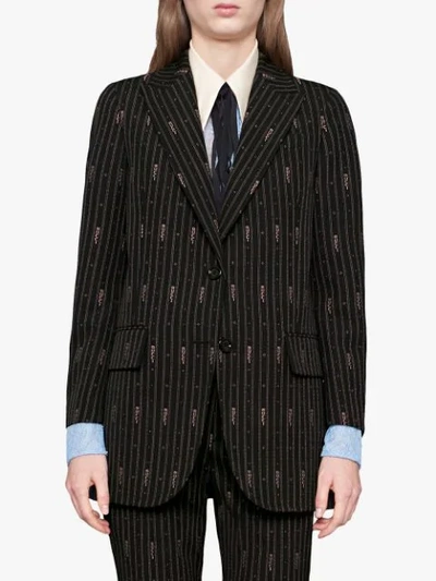 Shop Gucci Stripe Fil Coupé Wool Jacket In Black