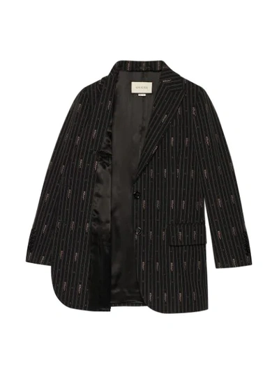 Shop Gucci Stripe Fil Coupé Wool Jacket In Black