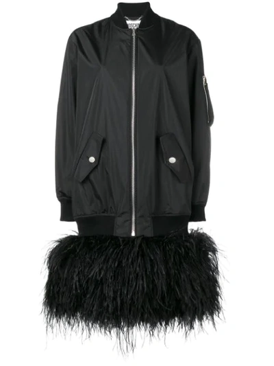 Shop Moschino Feather Embellished Oversized Bomber In Black