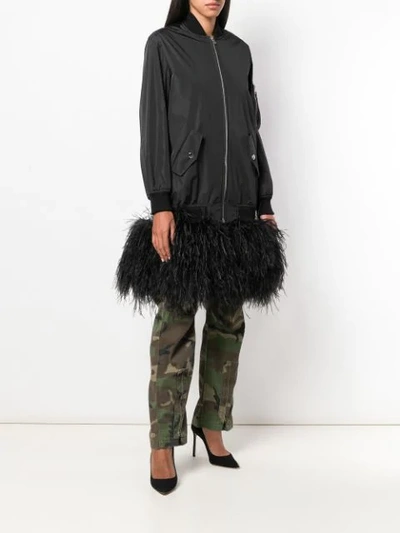 Shop Moschino Feather Embellished Oversized Bomber In Black