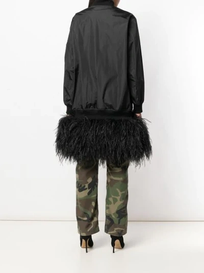 Shop Moschino Feather Embellished Oversized Bomber In Black