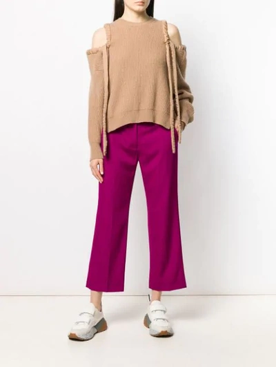 Shop Stella Mccartney Drawstring Cold Shoulder Jumper - Neutrals