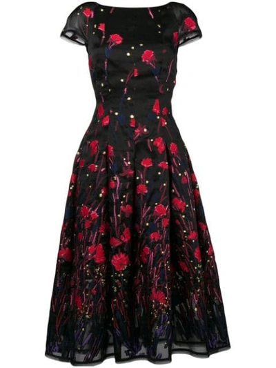Shop Talbot Runhof Poppy Embroidered Flared Dress In Black
