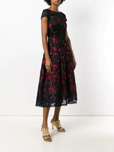 Shop Talbot Runhof Poppy Embroidered Flared Dress In Black