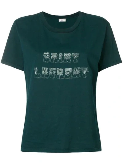 Shop Saint Laurent Front Logo T-shirt In Blue