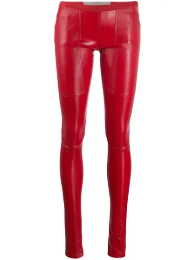 Shop Rick Owens Leather Biker Trousers In Red