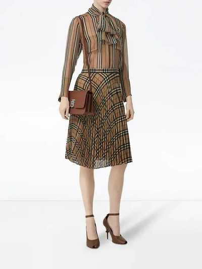 Shop Burberry Vintage Check Chiffon Pleated Skirt In Brown