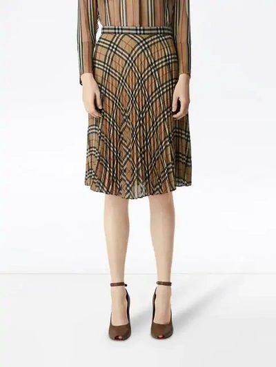 BURBERRY VINTAGE CHECK CHIFFON PLEATED SKIRT - 棕色