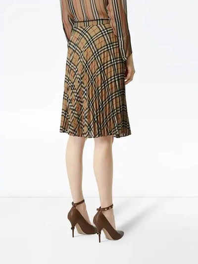 Shop Burberry Vintage Check Chiffon Pleated Skirt In Brown