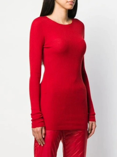 Shop Rick Owens Ribbed Round Neck Sweater In Red