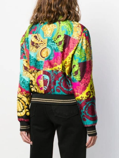 Shop Versace Baroque-print Silk Bomber Jacket In A7000 Multicolor
