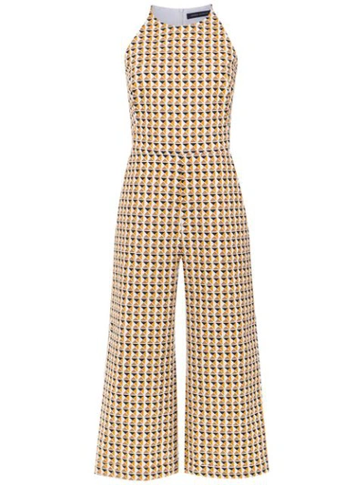 Shop Andrea Marques Printed Cropped Jumpsuit In White