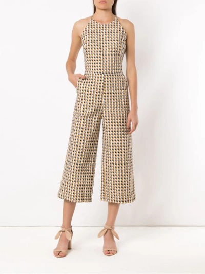 Shop Andrea Marques Printed Cropped Jumpsuit In White