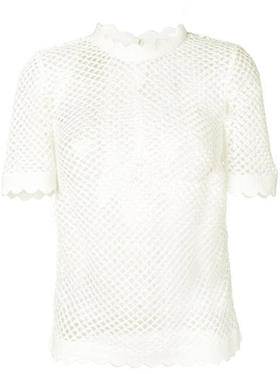 Shop Self-portrait Scalloped Trim Woven T-shirt In White