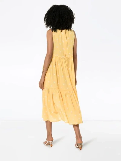 Shop Asceno Polka-dot Tiered Dress In Yellow