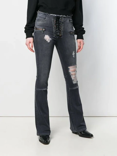 UNRAVEL PROJECT RIPPED FLARED JEANS - 灰色