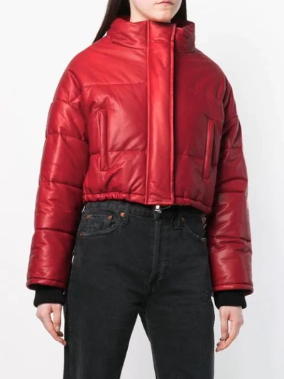 Shop Amiri Cropped Puffer Jacket In Red