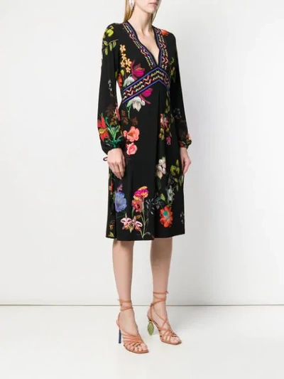 Shop Etro Floral Print Dress In Black