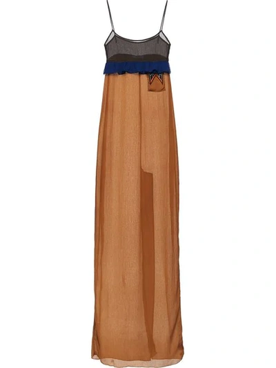 Shop Prada Empire Line Long Dress In Brown