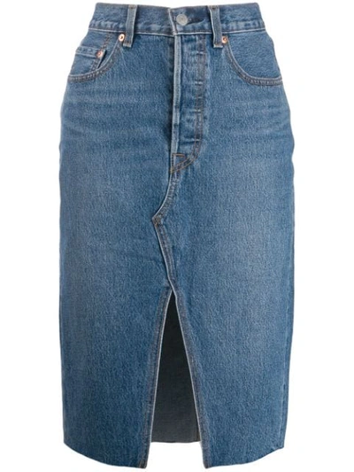 Shop Levi's Front Slit Denim Skirt In Blue