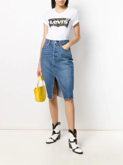 Shop Levi's Front Slit Denim Skirt In Blue