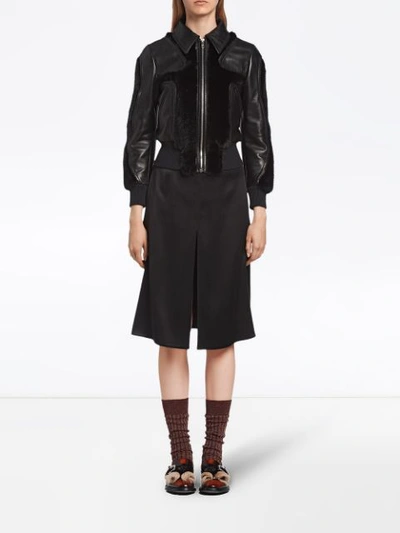 Shop Prada Leather And Mink Jacket - Black