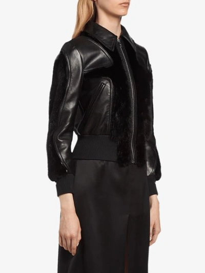 Shop Prada Leather And Mink Jacket - Black