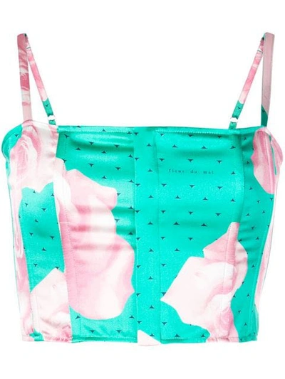 Shop Fleur Du Mal Rose Print Bustier In Green