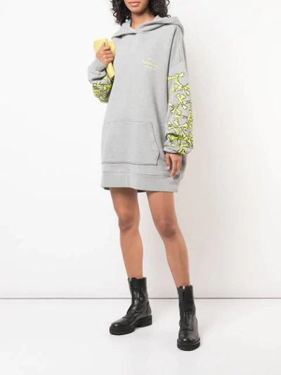 Shop Amiri Bones Print Hoodie Dress In Grey