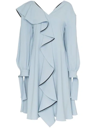 Shop Adeam Ruffle Detail Dress In Blue