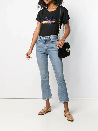 Shop Gucci Sequinned Logo T-shirt In Black