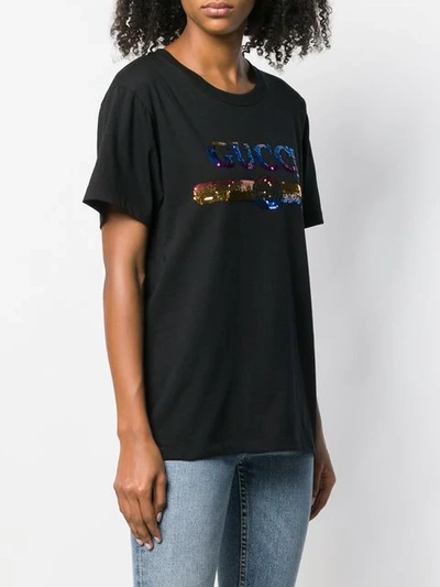 GUCCI SEQUINNED LOGO T-SHIRT - 黑色