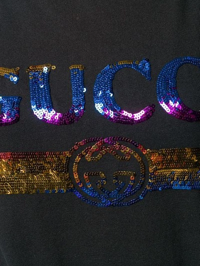 Shop Gucci Sequinned Logo T-shirt In Black