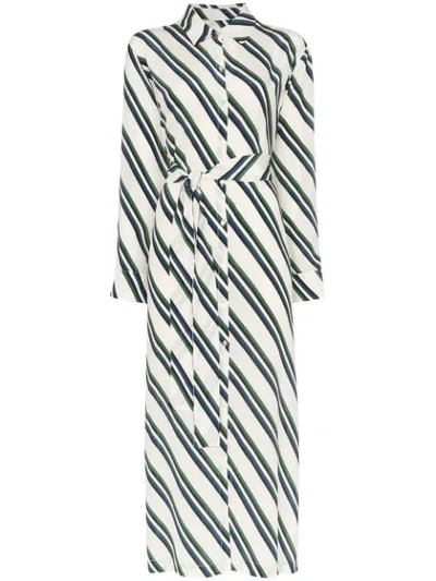 Shop Asceno Seidenhemdkleid Mit Streifen In Diagonal Stripe 1