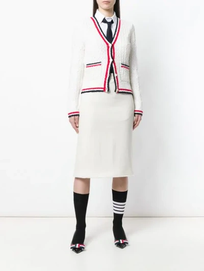 Shop Thom Browne Striped High-waisted Wool Pencil Skirt - White
