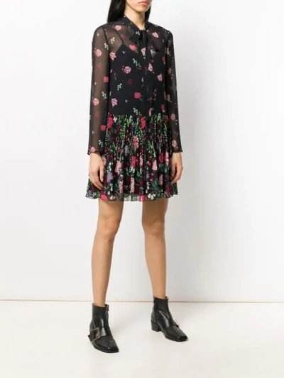Shop Red Valentino Floral Pleated Mini Dress In Black