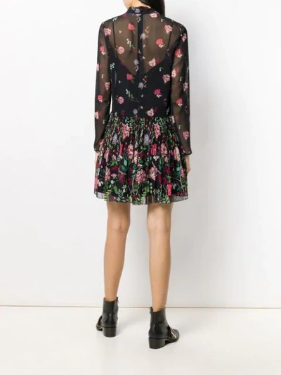 Shop Red Valentino Floral Pleated Mini Dress In Black